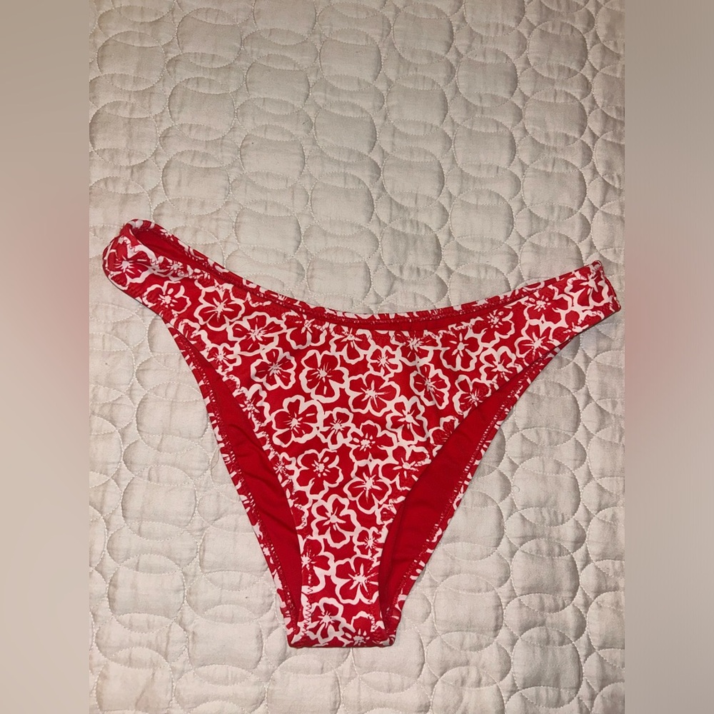 La Hearts Red and White Floral Bikini Bottom